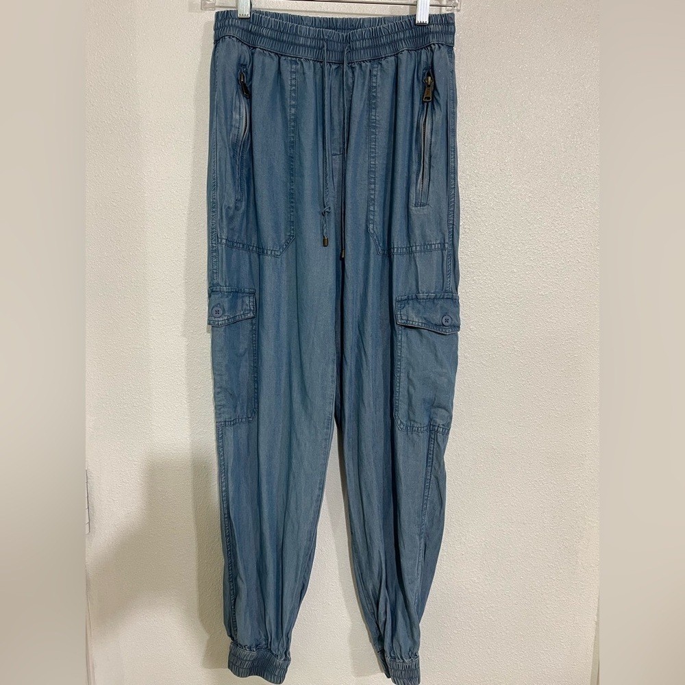 Elie Tahari, pants, Travel SP cargo joggers Chambre Blue cargo launch